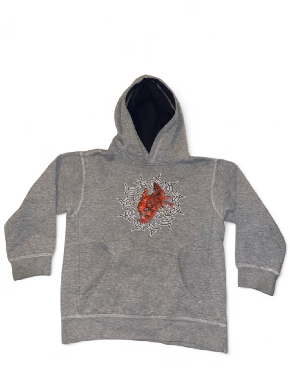 Gray hoodie with dragon graphic pullover